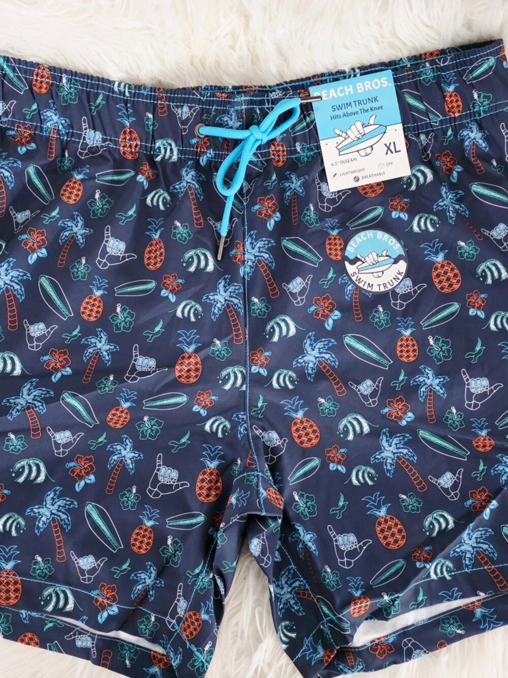 NWT Beach Bros Men's Swim Trunks Tropical Chalk Stone Blue w/Pockets